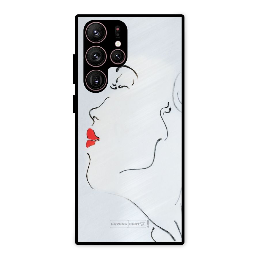 Girl in Red Lipstick Metal Back Case for Galaxy S22 Ultra 5G