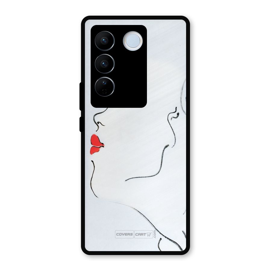 Girl in Red Lipstick Metal Back Case for Vivo V27 Pro