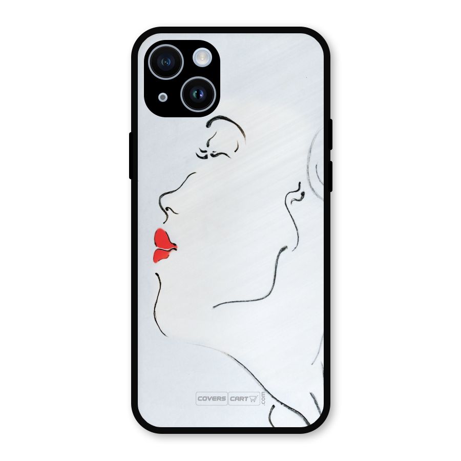Girl in Red Lipstick Metal Back Case for iPhone 14