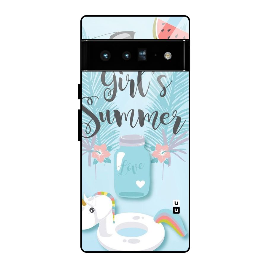 Girls Summer Glass Back Case for Google Pixel 6 Pro