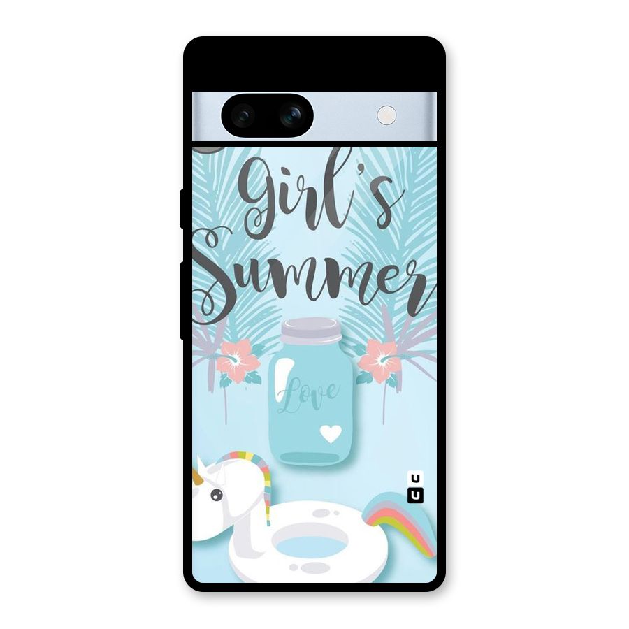 Girls Summer Glass Back Case for Google Pixel 7a