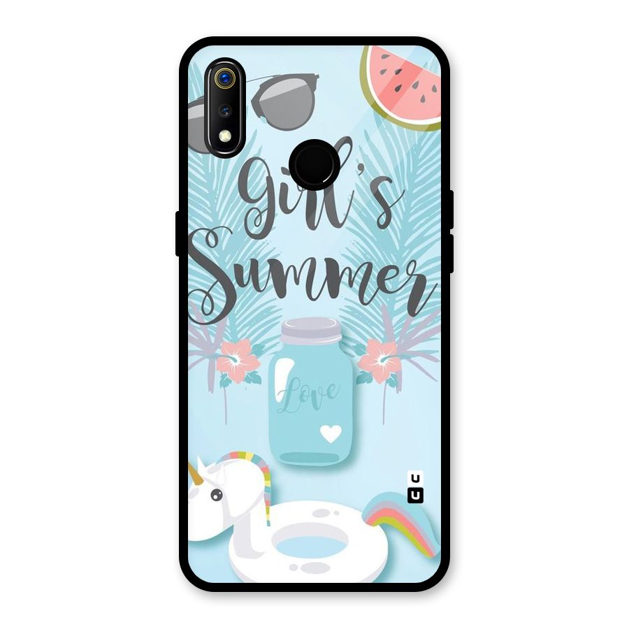 Girls Summer Glass Back Case for Realme 3i