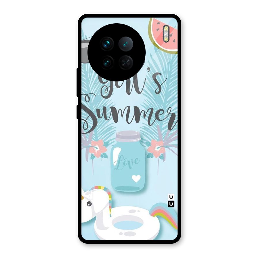 Girls Summer Glass Back Case for Vivo X90