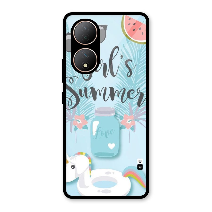 Girls Summer Glass Back Case for Vivo Y100A