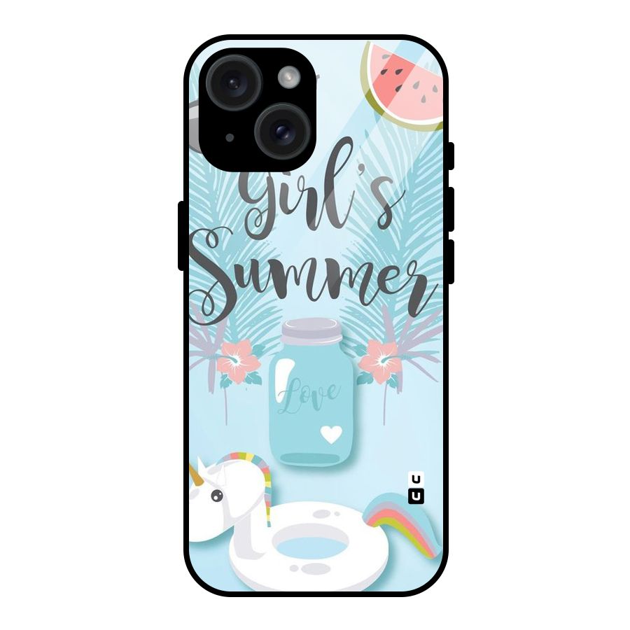 Girls Summer Glass Back Case for iPhone 15