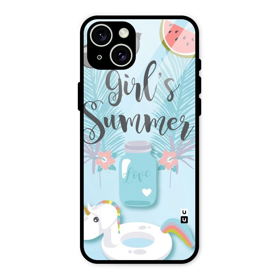 Girls Summer Glass Back Case for iPhone 15 Plus