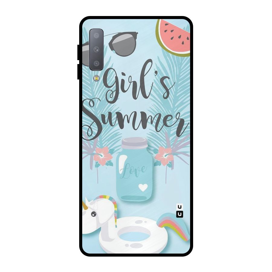 Girls Summer Metal Back Case for Galaxy A7 (2018)