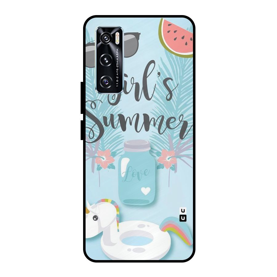 Girls Summer Metal Back Case for Vivo V20 SE