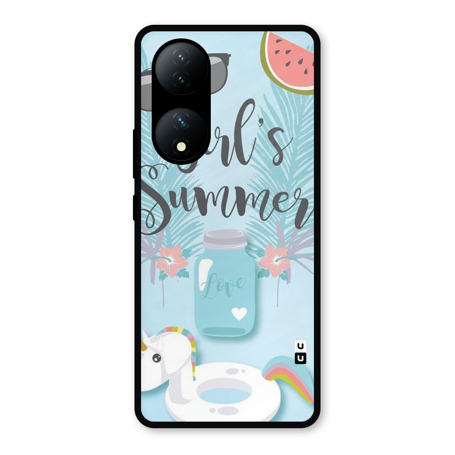 Girls Summer Metal Back Case for Vivo Y100