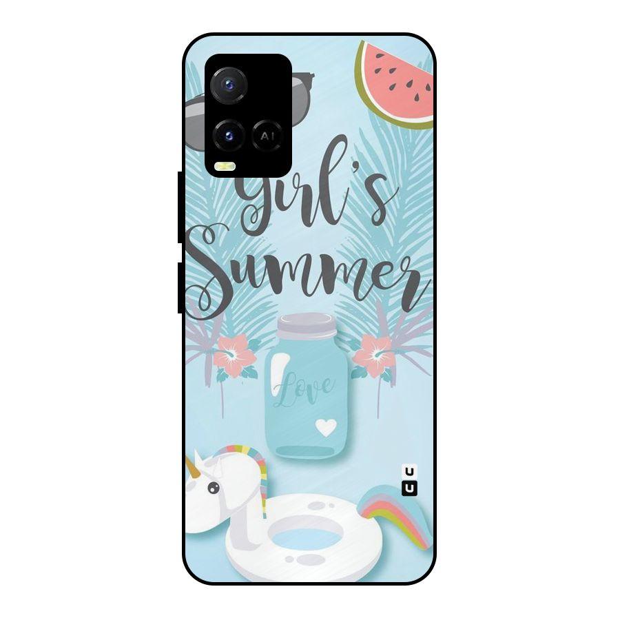 Girls Summer Metal Back Case for Vivo Y21