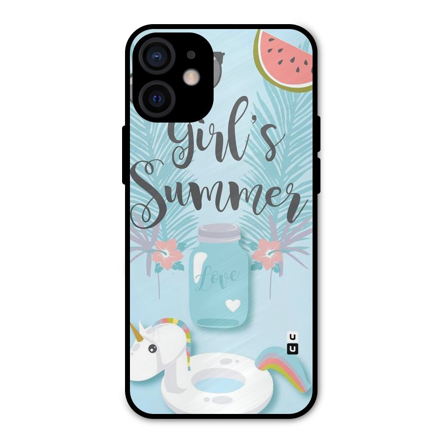Girls Summer Metal Back Case for iPhone 12 Mini
