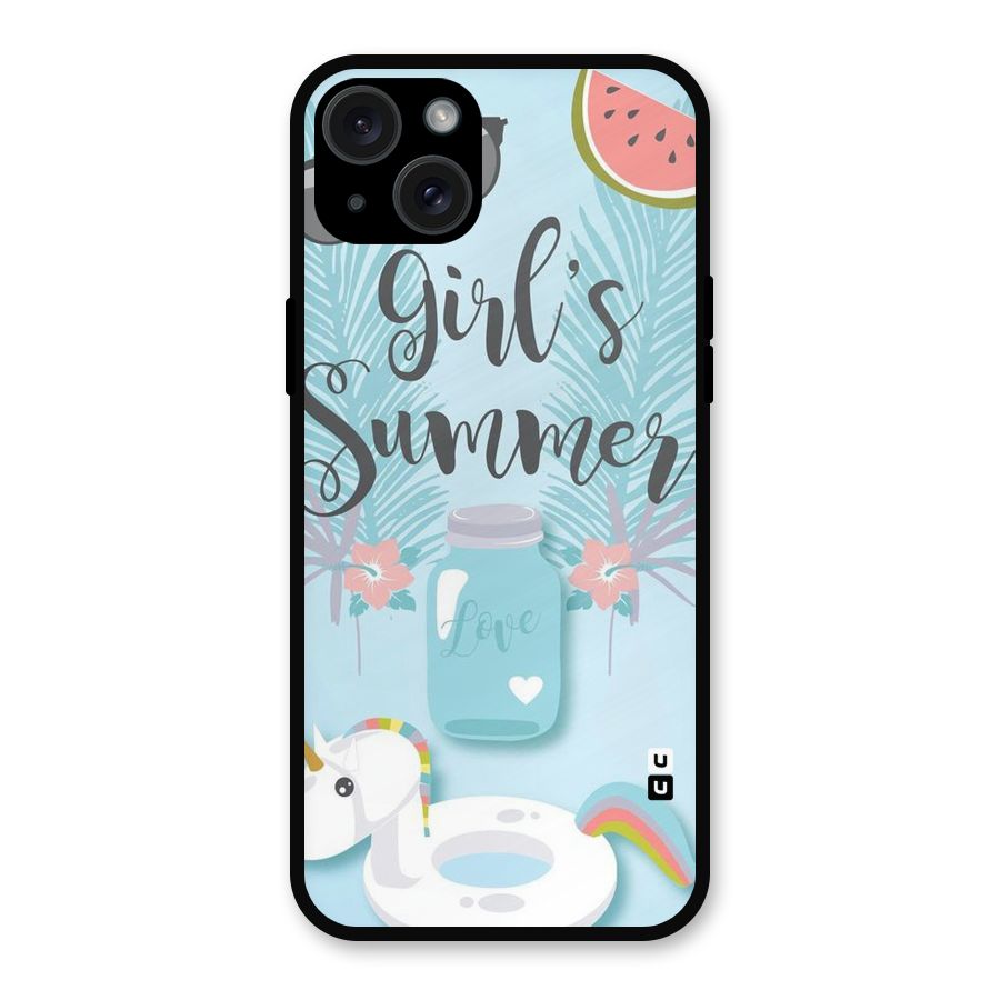 Girls Summer Metal Back Case for iPhone 15 Plus