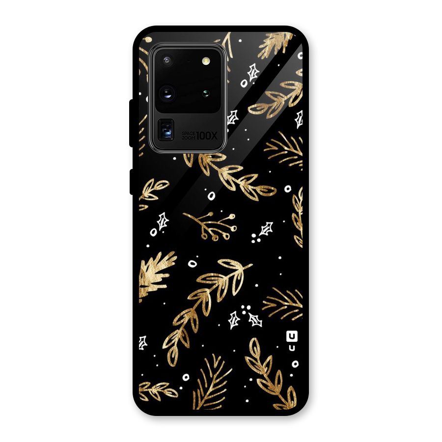Gold Palm Leaves Glass Back Case for Galaxy S20 Ultra