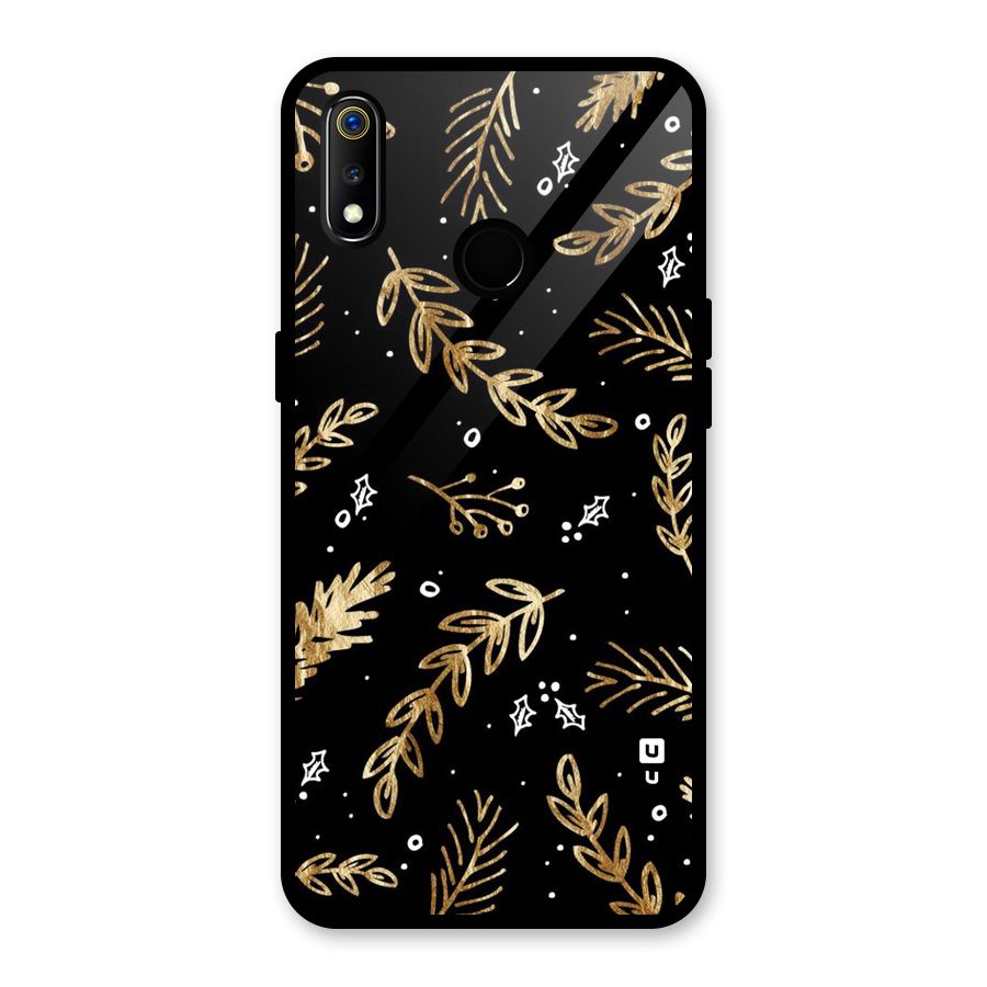 Gold Palm Leaves Glass Back Case for Realme 3