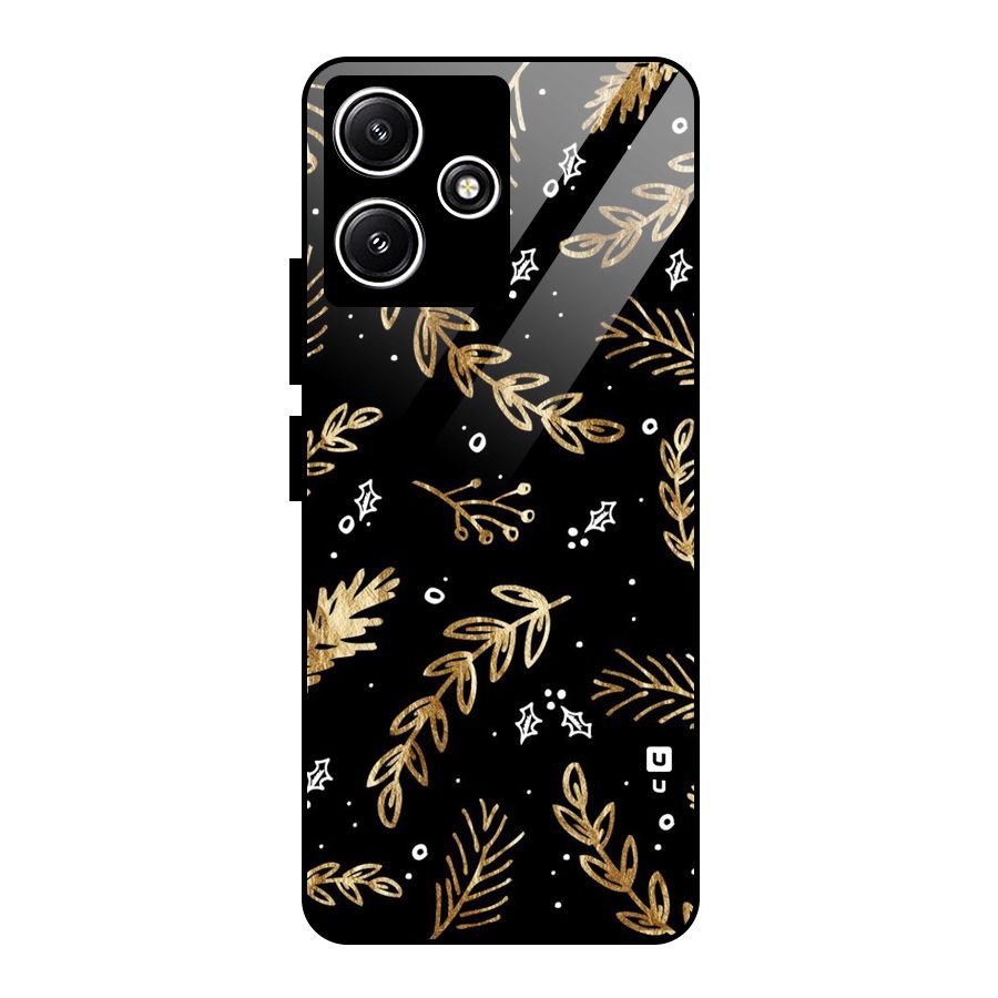 Gold Palm Leaves Glass Back Case for Redmi 12 5G