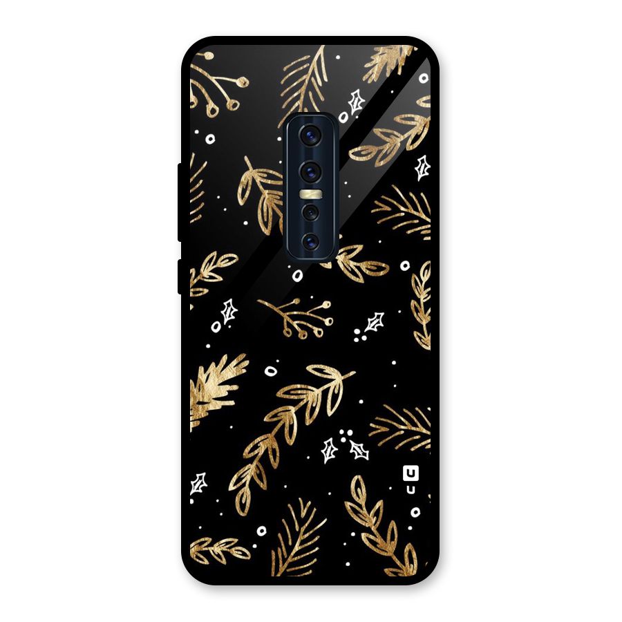 Gold Palm Leaves Glass Back Case for Vivo V17 Pro