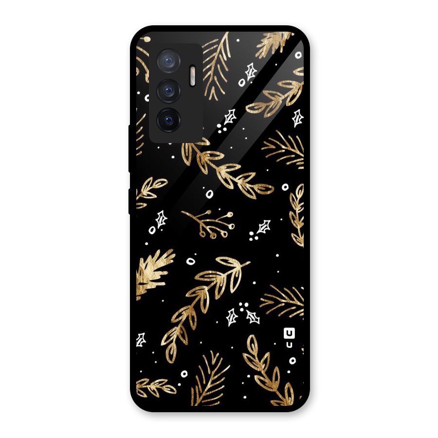 Gold Palm Leaves Glass Back Case for Vivo V23e