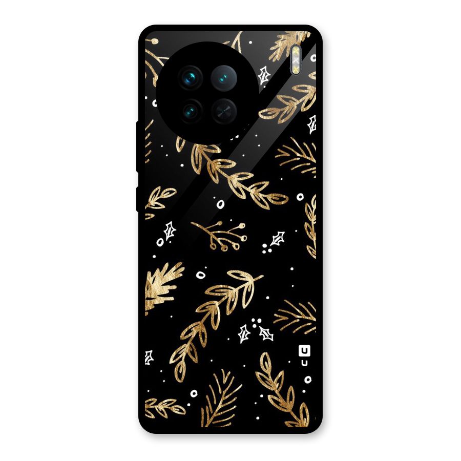 Gold Palm Leaves Glass Back Case for Vivo X90