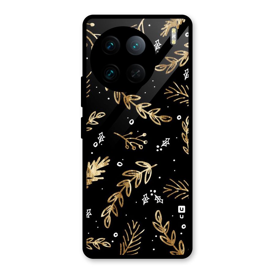 Gold Palm Leaves Glass Back Case for Vivo X90 Pro