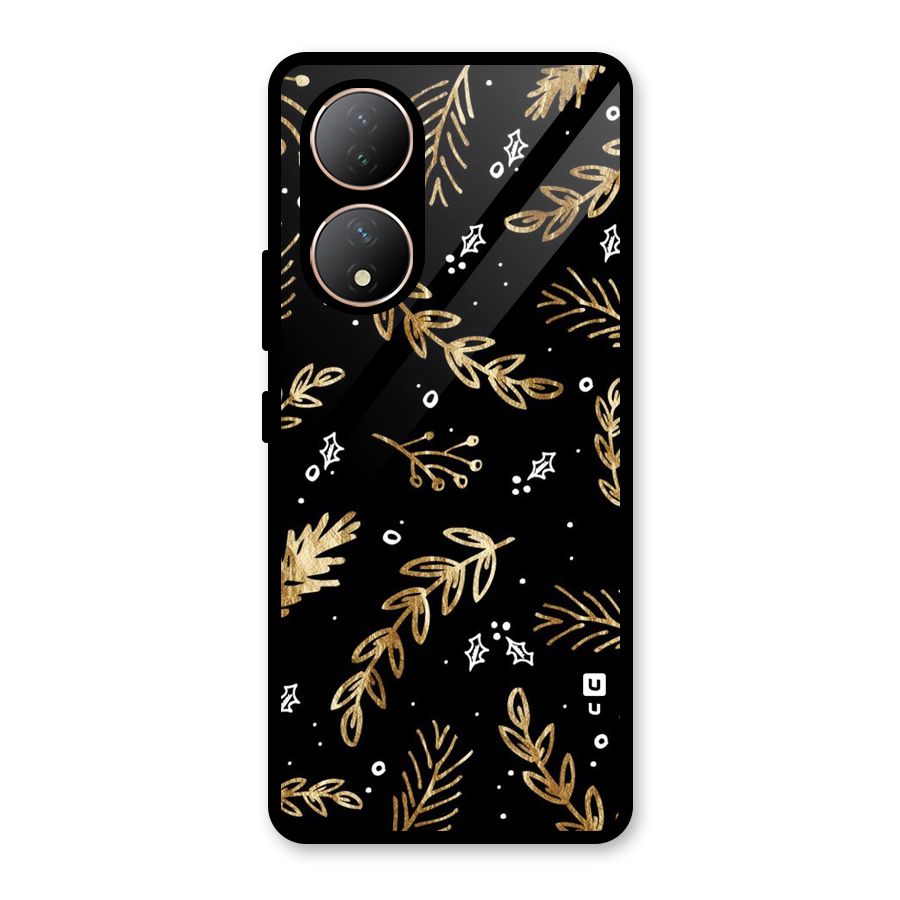 Gold Palm Leaves Glass Back Case for Vivo Y100A