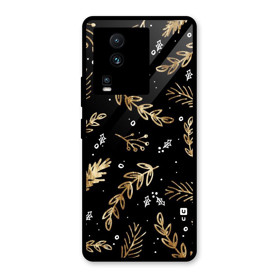 Gold Palm Leaves Glass Back Case for Vivo iQOO Neo 7