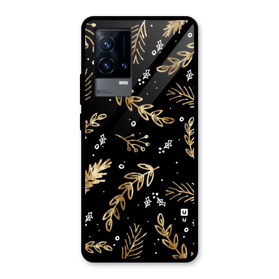 Gold Palm Leaves Glass Back Case for iQOO 9 5G
