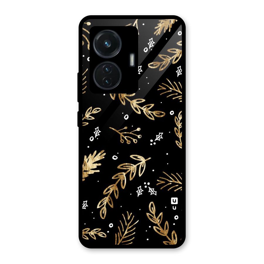 Gold Palm Leaves Glass Back Case for iQOO Z6 44W