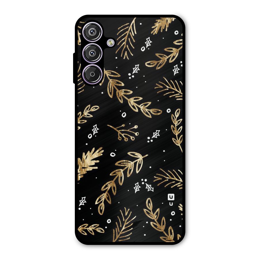 Gold Palm Leaves Metal Back Case for Galaxy F15
