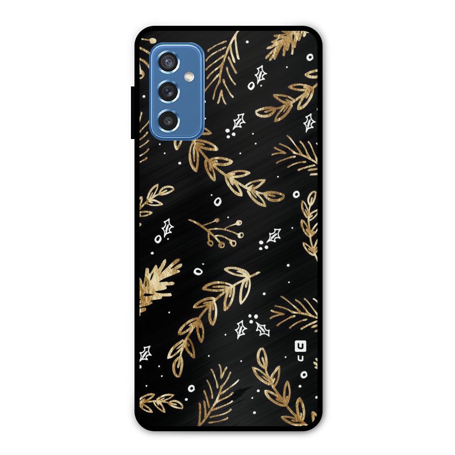 Gold Palm Leaves Metal Back Case for Galaxy M52 5G