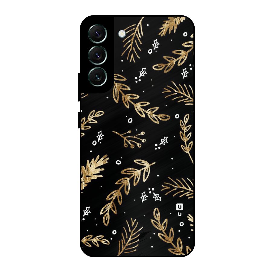 Gold Palm Leaves Metal Back Case for Galaxy S22 Plus 5G