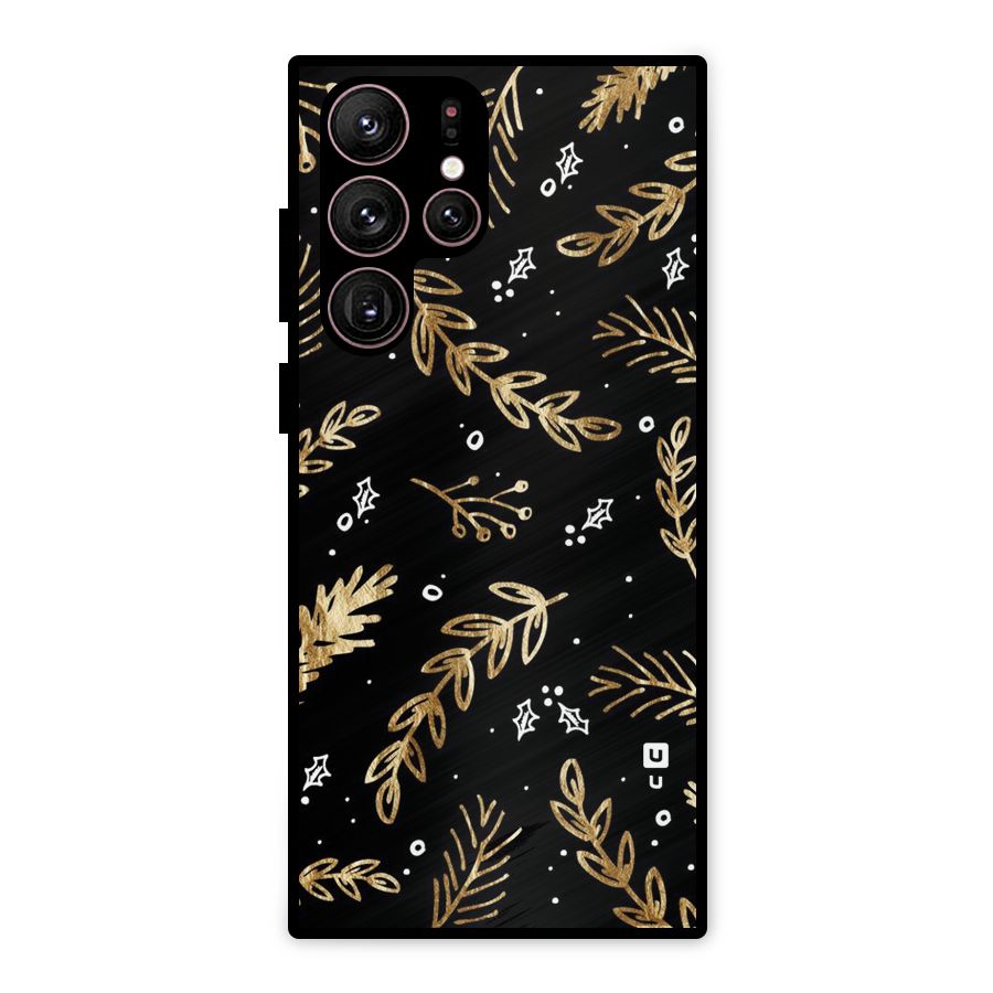 Gold Palm Leaves Metal Back Case for Galaxy S22 Ultra 5G