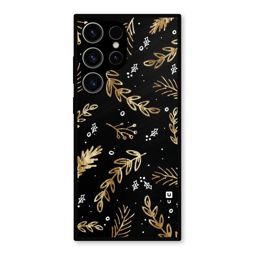 Gold Palm Leaves Metal Back Case for Galaxy S23 Ultra