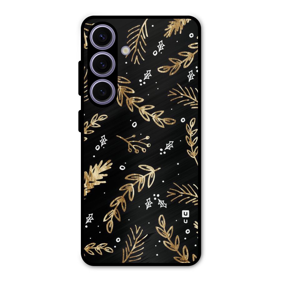 Gold Palm Leaves Metal Back Case for Galaxy S24