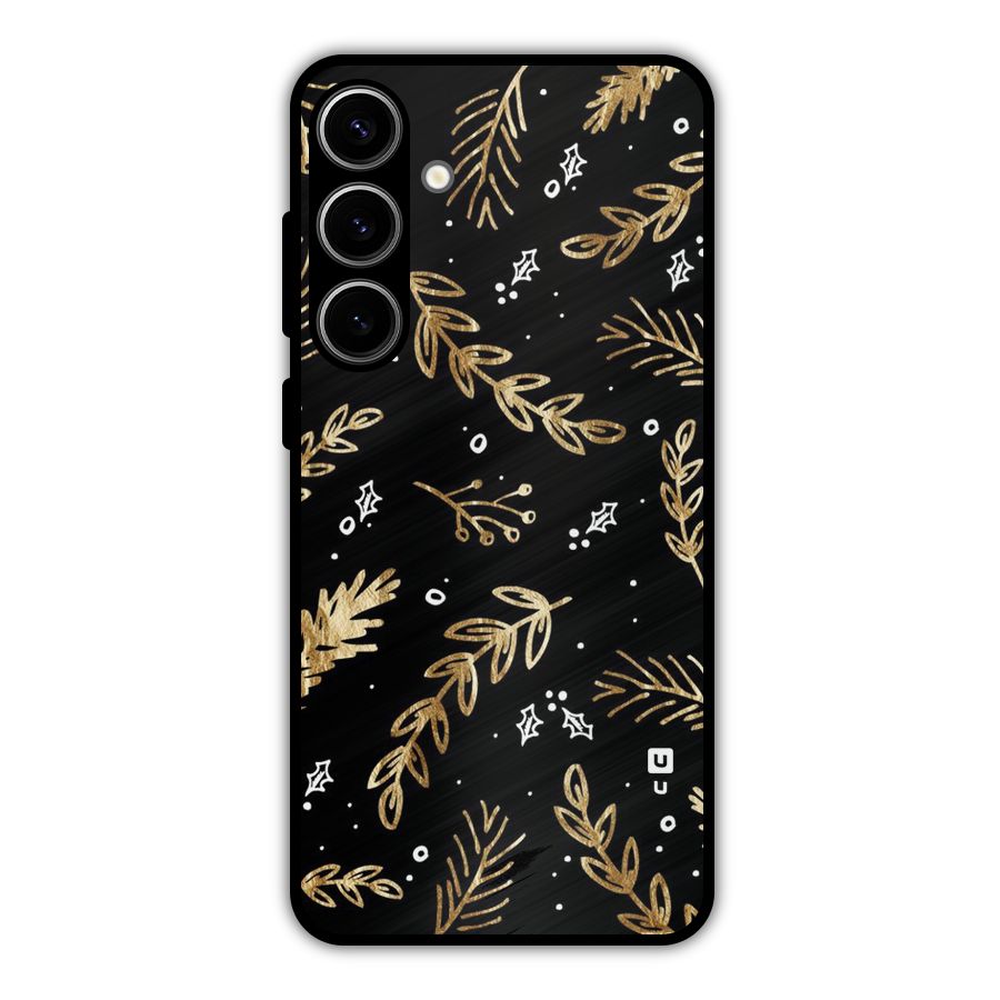 Gold Palm Leaves Metal Back Case for Galaxy S24 Plus