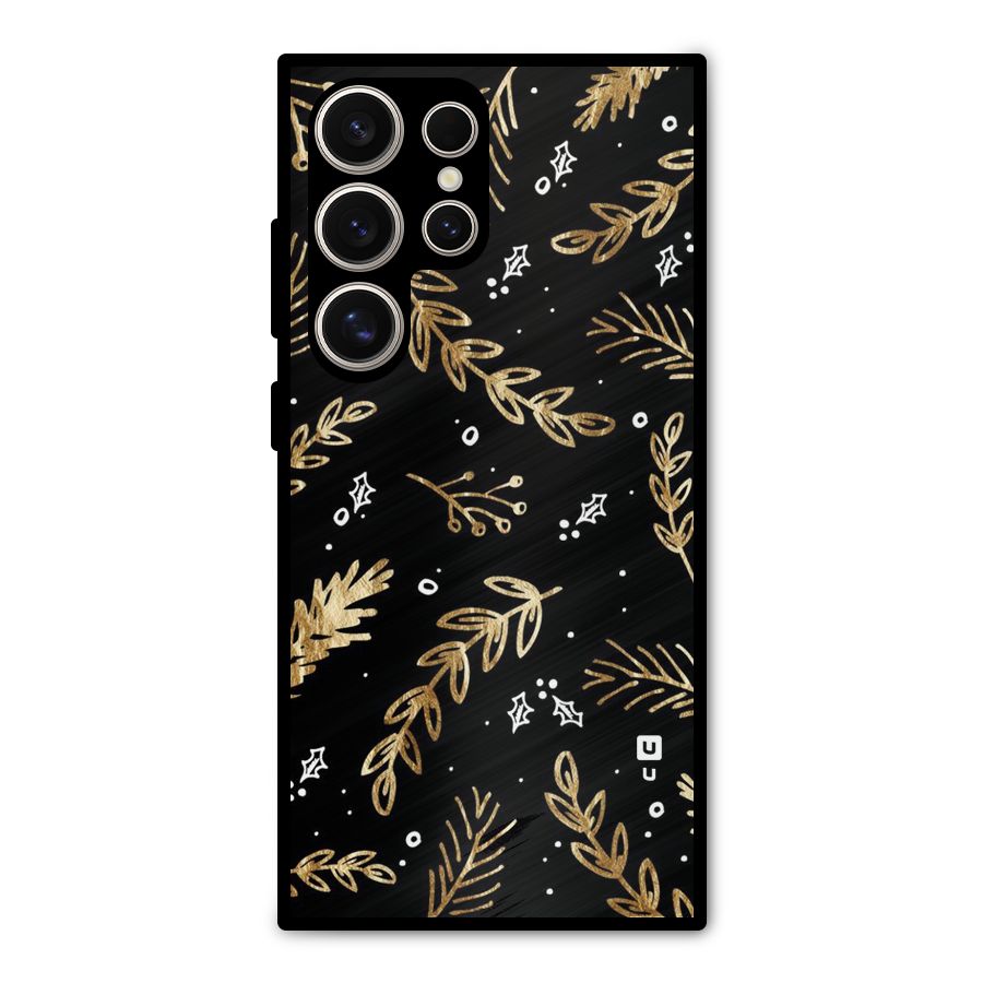 Gold Palm Leaves Metal Back Case for Galaxy S24 Ultra