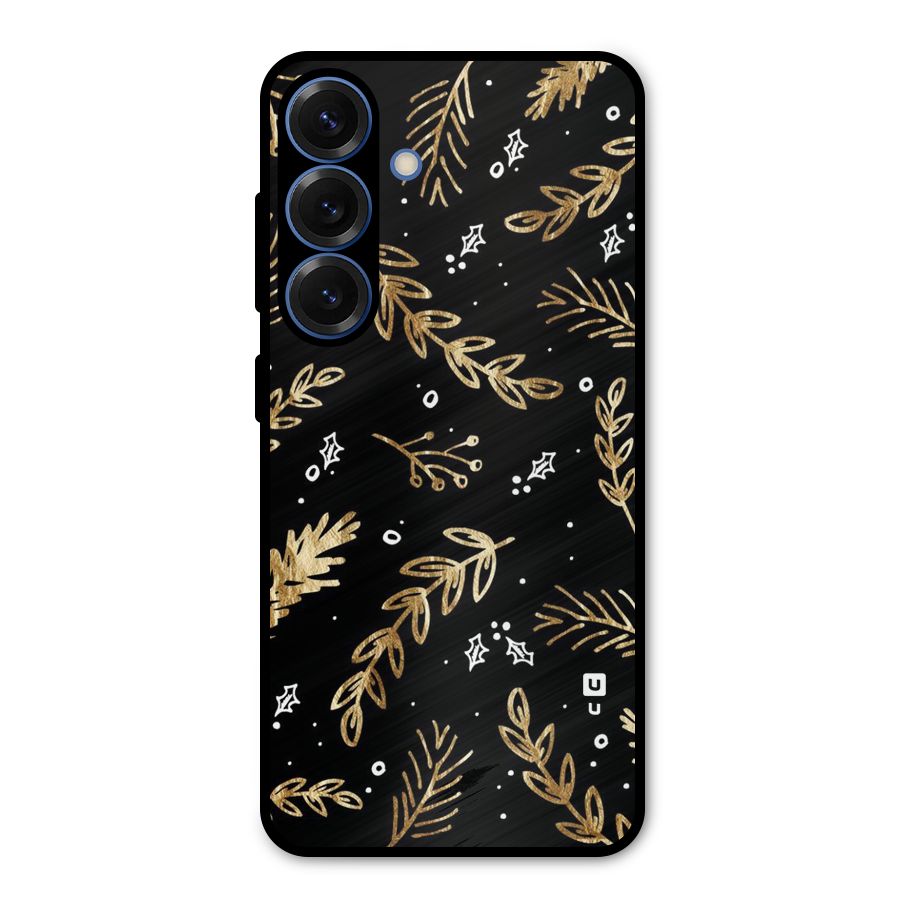 Gold Palm Leaves Metal Back Case for Galaxy S25