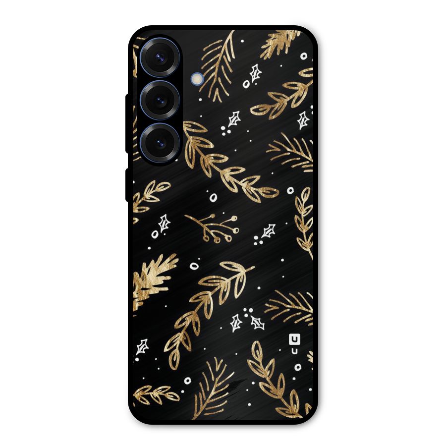 Gold Palm Leaves Metal Back Case for Galaxy S25 Plus