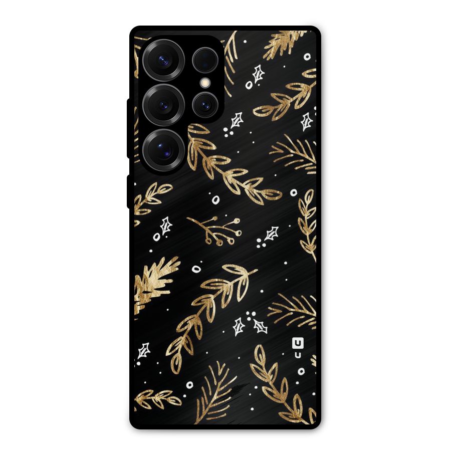 Gold Palm Leaves Metal Back Case for Galaxy S25 Ultra