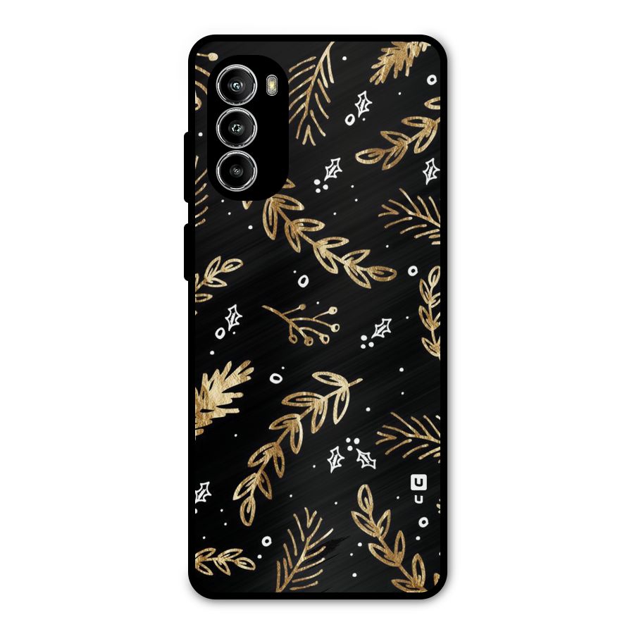 Gold Palm Leaves Metal Back Case for Moto G52