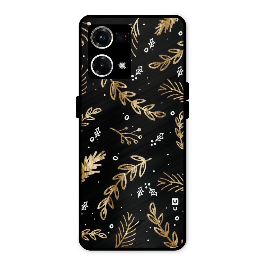 Gold Palm Leaves Metal Back Case for Oppo F21 Pro 4G