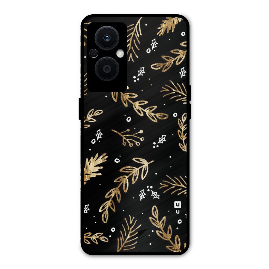 Gold Palm Leaves Metal Back Case for Oppo F21 Pro 5G
