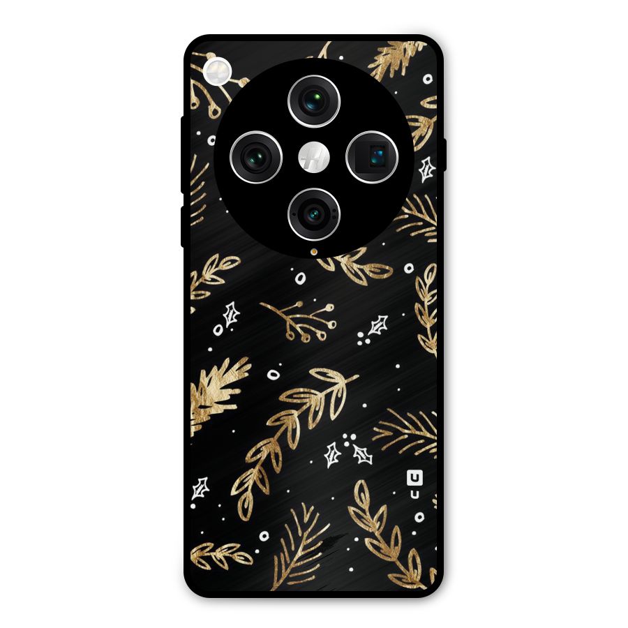 Gold Palm Leaves Metal Back Case for Oppo Find X8 Pro