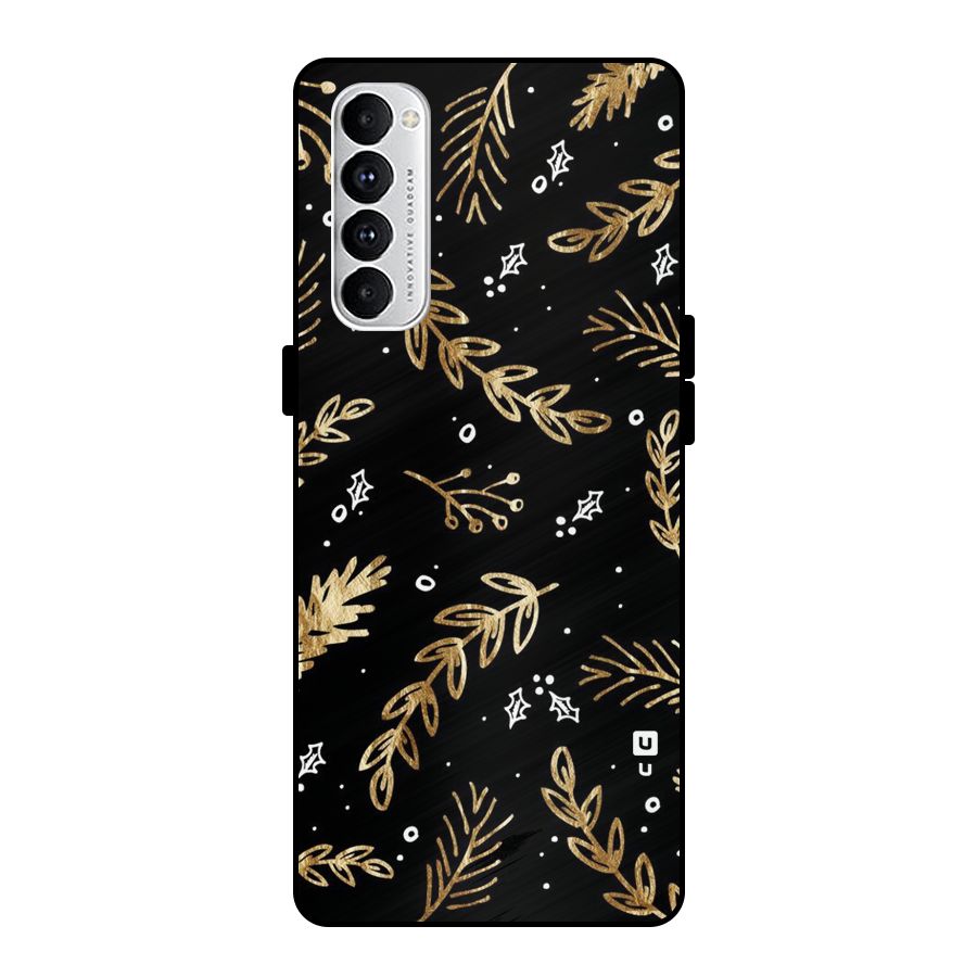 Gold Palm Leaves Metal Back Case for Oppo Reno4 Pro