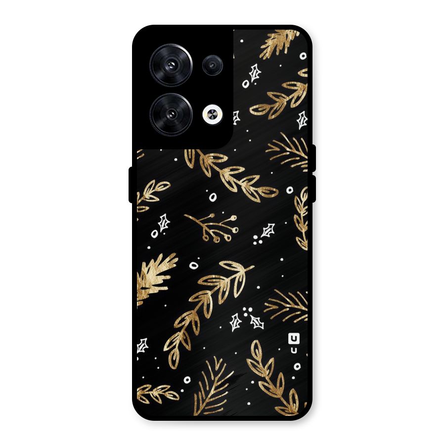 Gold Palm Leaves Metal Back Case for Oppo Reno8 5G