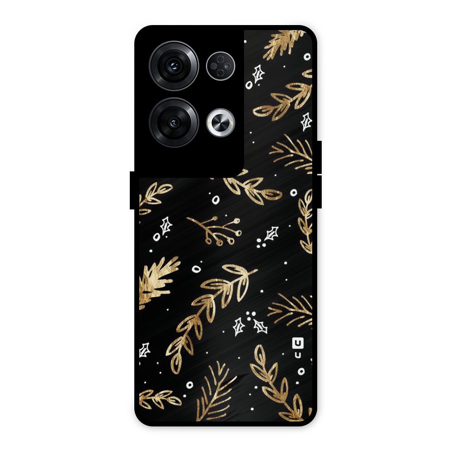 Gold Palm Leaves Metal Back Case for Oppo Reno8 Pro 5G