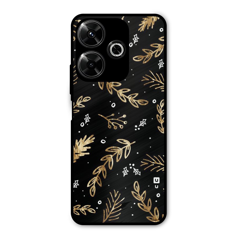 Gold Palm Leaves Metal Back Case for Poco M6 Plus
