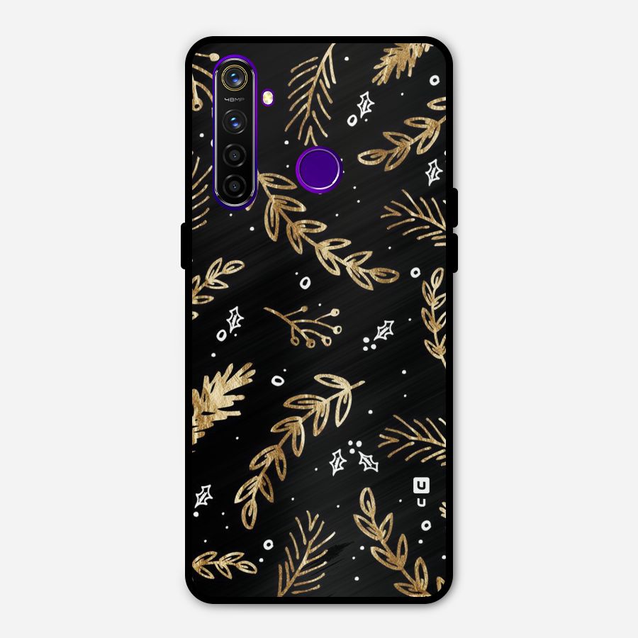 Gold Palm Leaves Metal Back Case for Realme 5 Pro