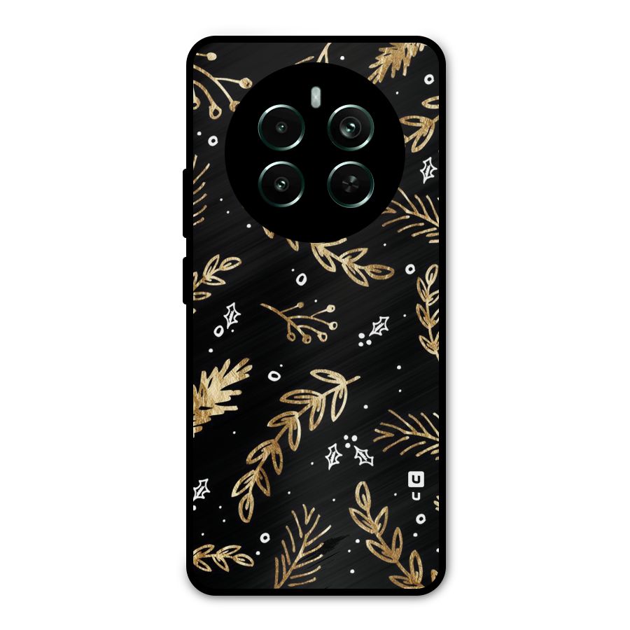 Gold Palm Leaves Metal Back Case for Realme Narzo 70 Pro