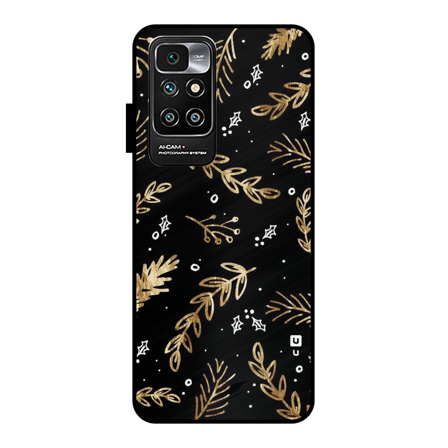 Gold Palm Leaves Metal Back Case for Redmi 10 Prime