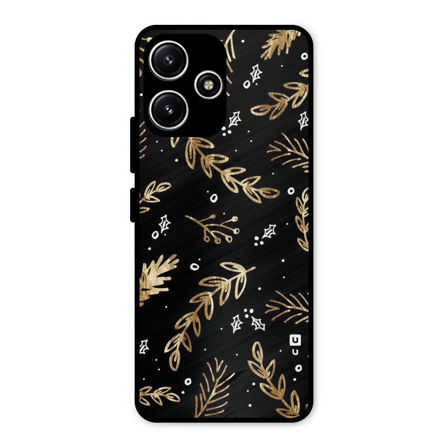 Gold Palm Leaves Metal Back Case for Redmi 12 5G